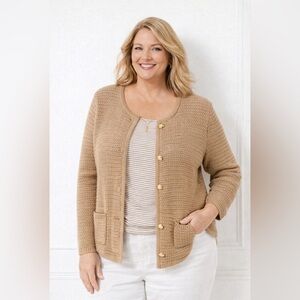 NWT Talbots gold metallic button Kate cardigan size 3XP petite holiday Christmas